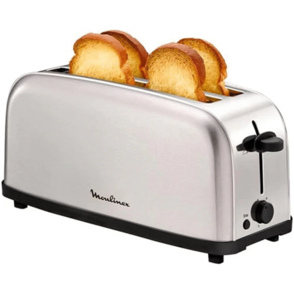 Tostador Acero Inoxidable, 2 Ranuras largas y anchas, 1400 W, 6 Posiciones Tostado, Función Stop y Bandeja Recogemigas, para Todo Tipo de Pan normal, molde, artesano